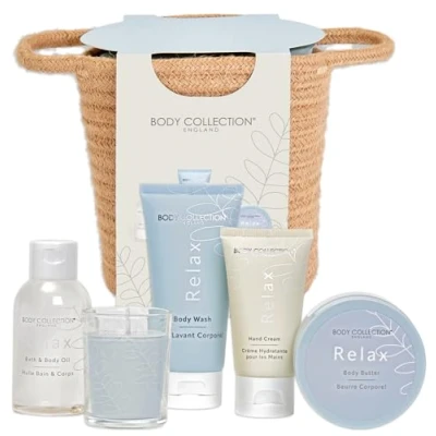 Image of Body Collection Relax Gift Set Basket Spa Experience with Lavender &amp; Chamomile Scent Vegan Cruelty Free