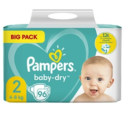 Image of Pampers Baby Dry Size 2, 96 Nappies, up to 12 Hours All Round Protection, 4 8 kg, Pack of 2 (2 x 1.565 kg)