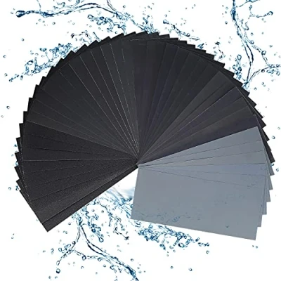 Image of 56 Pcs Wet and Dry Sandpaper Assorted, 120 to 3000 Grit Sanding Paper, Emery Abrasive Paper Sheets for Wood Furniture Turning Finishing Car Metal Plastic Glass Drywall Sandpapers