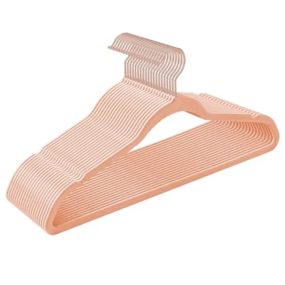 Image of SONGMICS Set of 30 Velvet Hangers, 41.5 cm Wide, Space Saving, High Load Capacity, with 360 Swivel Hooks, for Coats Shirts Suits, Jelly Pink and Rose Gold CRF026P30