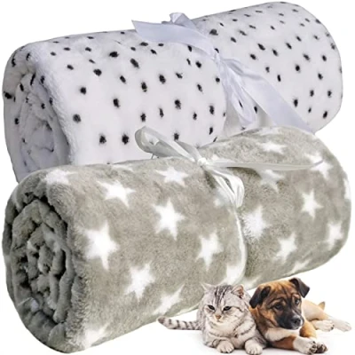 Image of LeerKing 2 Packs Dog Blankets Soft Warm Pet Cat Bed Blanket Fleece Flannel Mattress Couch Sofa Crate for small medium large Puppy，30&quot;x 40&quot; White&amp;Gray