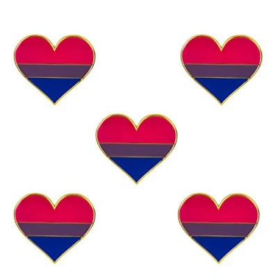Image of Pack 5 Bisexual Pride Heart Shape Lapel Pin Brooches Pins Flag badge Brooch Badges