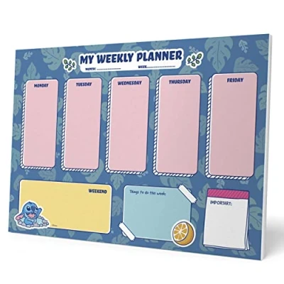 Image of Grupo Erik Disney Stitch Weekly Planner A4 Calendar Family 54 Tear Off Pages Desk Organiser Gifts