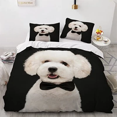 Image of Double Duvet Cover Set White Puppy 3d Printed Bedding Quilt 3 Pieces Soft Microfiber Comforter with Zipper Closure and 2 Pillowcases For kids Teens 200x200cm