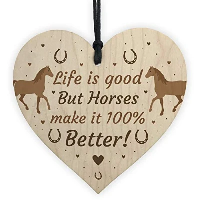 Image of RED OCEAN Funny Friendship Gift Horse Gifts For Women Wooden Heartn Stable Accessory Wall Door Sign