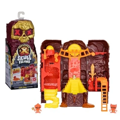 Image of TREASURE X Lost Lands Skull Island Lava Tower Micro Playset, 15 Levels of Adventure, Survive the Traps And Discover 2 Sized Action Figures, Will You Find Real Gold Dipped Treasure?