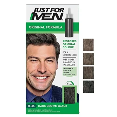 Image of Just For Men Original Formula Dark Brown Black Hair Dye, Targets Only The Grey Hairs, Restoring Colour a Natural Look H45