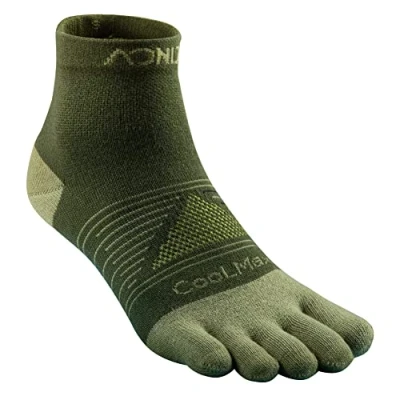 Image of AONIJIE 2 Pairs Ultra Run Middle Tube Five Toe Socks Quarter Toesocks For Running Marathon Race Trail, Green, 41 42