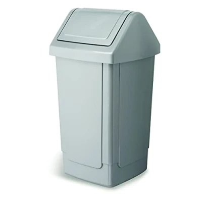 Image of Addis 40 Litre Recycling Commercial Utility Waste Trash bin with Swing top Lid, Silver Colour, 519036AMP, Metallic Grey