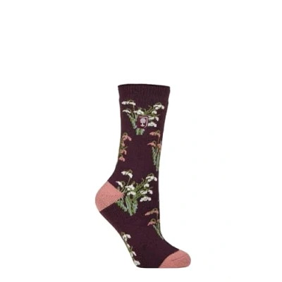 Image of Women&#039;s 1 Pair SOCKSHOP Heat Holders 1.6 TOG Lite RHS The Royal Horticultural Society Thermal Socks Snowdrops Mulberry 4 8