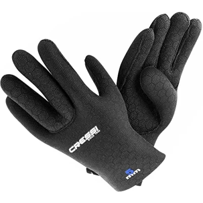 Image of Cressi High Stretch Gloves Unisex 5 Finger Diving made of Soft, Single lined, strength Neoprene, 5mm, Black/Blue Logo, XL