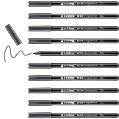 Image of edding 1300 colour pen medium grey 10 pens round nib 2 mm felt for drawing and writing school, mandalas, bullet journals