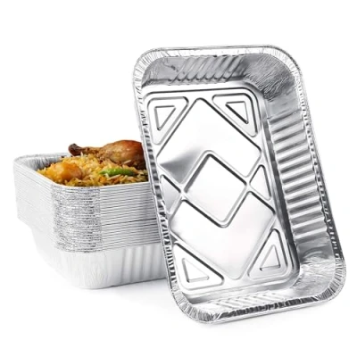 Image of MATANA 50 Reusable Large Silver Aluminium Foil Roasting Oven Trays (37x27cm/5000ml)