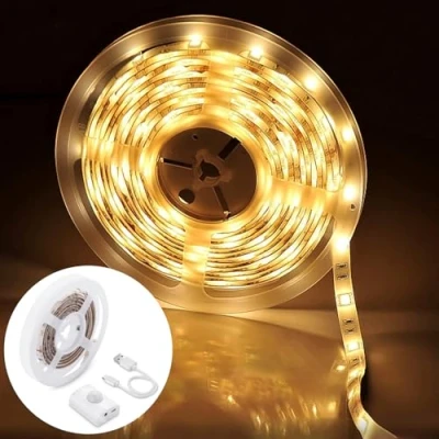 Image of Rechargeable LED Strip Lights 1.5M, Motion Sensor Wardrobe Light Warm White, for Kitchen Units, Bedroom