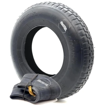 Image of 4.80/4.00 8 Wheelbarrow Tyre &amp; Tube Block Tread Pattern TR87 Bent Valve