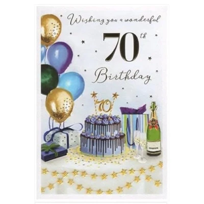 Image of ICG Artistic Open Male Happy 70th Birthday Greeting Card From The Essence Range Party Embossed Gold Foil Finish