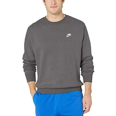 Image of Nike M NSW Club CRW Bb Long Sleeved T Shirt Charcoal Heathr/(White), XX Large