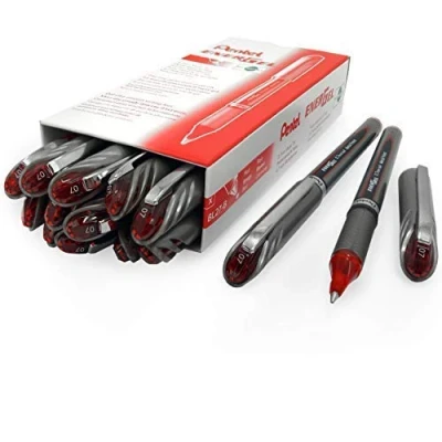 Image of Pentel Energel BL27 Liquid Gel Ink Rollerball Pen 0.7mm Metal Tip Red Pack of 12 + 2