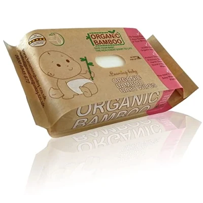 Image of Beaming Baby Organic Bamboo, 100% Biodegradable Wipes 80 Wipes. Unscented, Plastic Free &amp; Hypoallergenic with Aloe Vera. Suitable for Newborn Sensitive Skin. Recyclable Paper Packaging