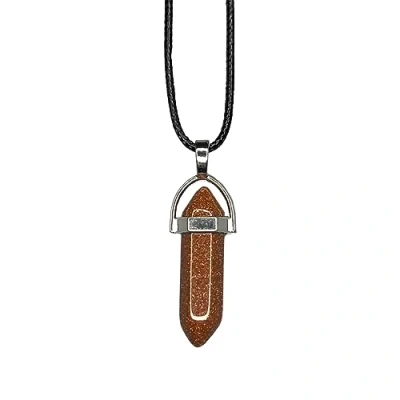 Image of VIE Double Point Pencil Pendant, Black String (Red Goldstone)