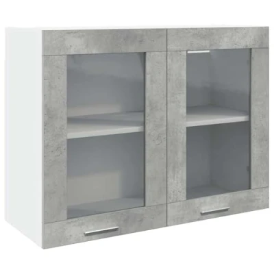Image of vidaXL hanging glass cabinet concrete grey engineered wood kitchen storage 80x31x60 cm