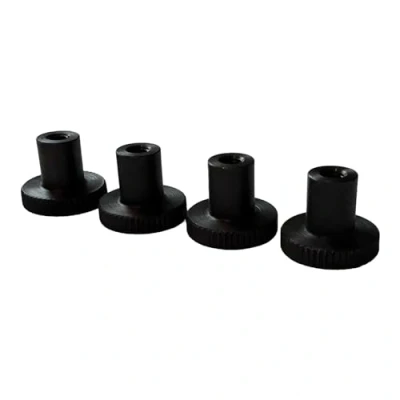 Image of PrecisionGeek Knurled Thumb Nuts/Female Wheel Lock Nut Adapter, Flat Oxidised Steel M4 x 13mm, 16mm diameter DIN 466 Shoulder (Set of 4)