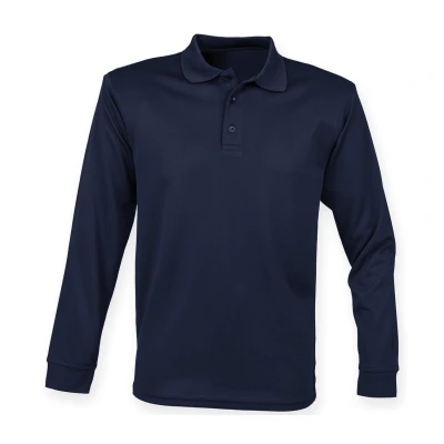 Image of Henbury Long Sleeve Coolplus Polo Shirt Navy* 3XL