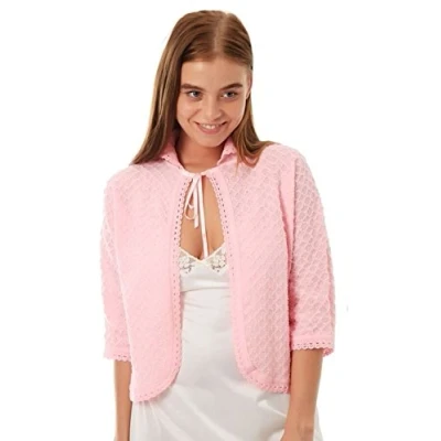 Image of Lady Olga Ladies Knitted Bed Jackets Crochet Design Pink 24 26