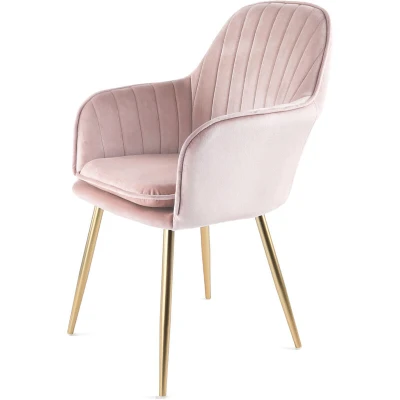 Image of RayGar Genesis Muse Velvet Fabric Tub Chair With Gold Finish Metal Tube Legs (Silver Pink)