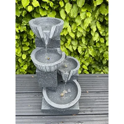 Image of allpondsolutions Garden Bowl Water Feature with LED Lights Outdoor Solar Powered Panel 47x27x23cm