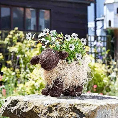 Image of Garden Mile® Shelley Sheep Flower Planters Novelty Rattan Straw Plant Pots and Scottie Dog Decor with a Purpose Lawn Patio (1, Sheep)