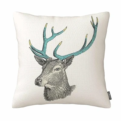Image of Vintage Retro Elk Green Antlers Cotton Linen Throw Pillow Case Decorative Cushion Cover Pillowcase 18&quot; X Inches