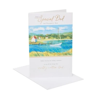 Image of UK Greetings Father&#039;s Day Card for Dad Boat Scene Design