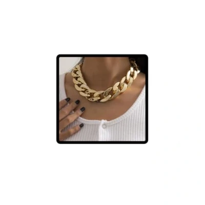 Image of Clataly Punk Style Thick Chain Necklace Cuban Link Chunky Hip Hop Choker Necklaces Jewelry for Women Girls (Gold)