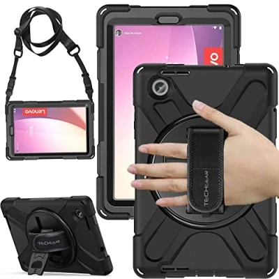 Image of TECHGEAR X Case for Lenovo Tab M8 4th Gen 2023 (8.0&quot;) TB300 / TB300FU TB300XU Tough Rugged HEAVY DUTY Armour Shockproof 360 Rotating Stand, Hand and Shoulder Strap