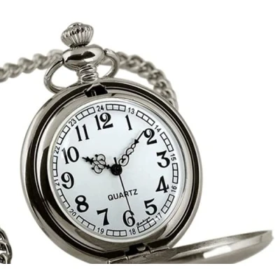 Image of ausuky Classic Vintage Smooth Retro Pocket Watch Chain Quartz Pendant Antique Necklace (Silver)