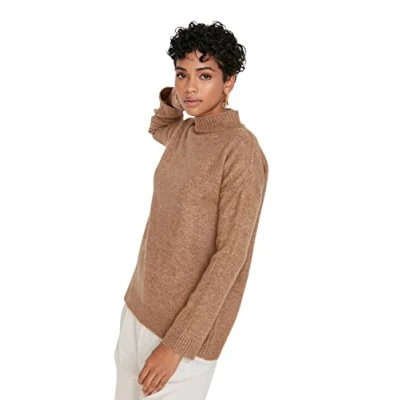 Image of Trendyol Women Regular Basic Crew Neck Knitwear Sweater Camels