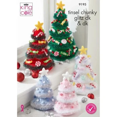 Image of King Cole Tinsel &amp; DK Knitting Pattern 9195 Christmas Trees