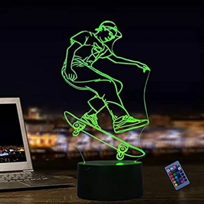 Image of YTDZLTD Optical Illusion 3D Skateboard Night Light 16 Colors Changing Remote Control USB Power Touch Switch Decor Lamp LED Table Desk