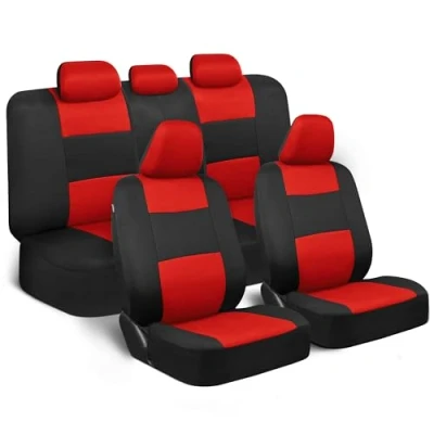 Image of BDK PolyPro, Full Set in Red on Black Front and Rear Split Bench Car Seat Cover, Easy to Install, Interior Covers for Auto Truck Van SUV