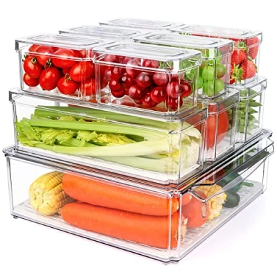 Image of 10 Pack Refrigerator Pantry Organizer Bins, Stackable Fridge Bins with Lids, Clear Plastic Food Storage for Kitchen, Countertops, Cabinets, Fridge, Drinks, Fruits, Vegetable, Cereals