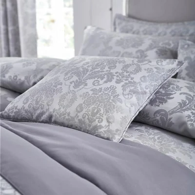 Image of Catherine Lansfield Damask Jacquard 43x43cm Cushion Silver Grey