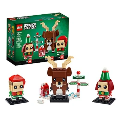 Image of LEGO 40353 Brickheadz Reindeer, Elf and Elfie Toy, Christmas Decorations Gift, Seasonal Building Set