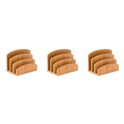Image of OSCO Bamboo Letter Holder 3 Pack Mail Sorter Post Rack Envelope Organiser Document Stand Desk File Storage Display Slots H14 x W19 D10.5 cm