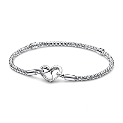 Image of Pandora Moments Studded chain sterling silver bracelet with heart clasp, 19
