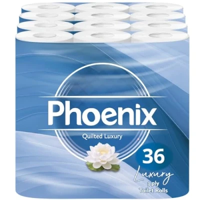 Image of Phoenix Brand Soft Luxury Toilet Rolls, Bulk Buy, Quilted White 3 Ply Paper (36)