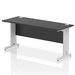 Image of Impulse 1600x600mm Straight Desk Black Top Silver Cable Managed Leg