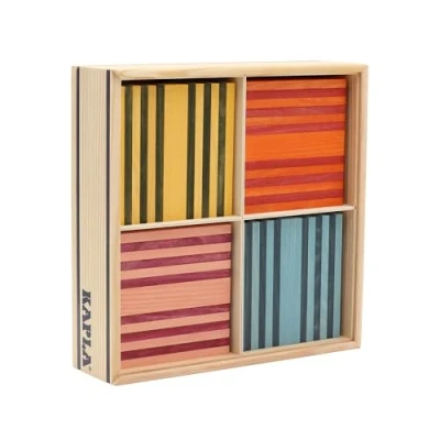 Image of KAPLA Octocolor Box with 100 coloured planks (Red, Orange, Yellow, Green, Light Blue, Dark Pink, Purple), Wooden Toy, Construction Game, from 2 Years Onwards.