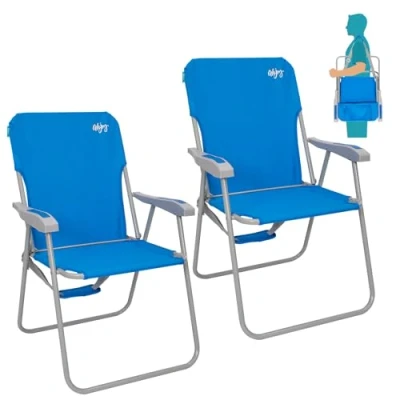 Image of #WEJOY Folding Beach Chair Set of 2, Portable Strong Stabile High Back Camping for Adults, Foldable Camp Outdoor Garden Fishing, Blue