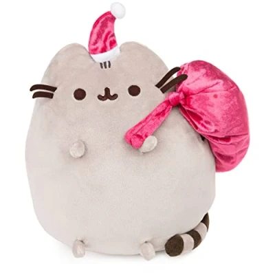 Image of GUND Santa Claws Pusheen Holiday Plush Stuffed Animal Cat, Gray and Pink, 9.5